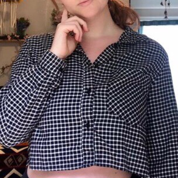 American Apparel Cropped Check Button-Up - Picture 2 of 4